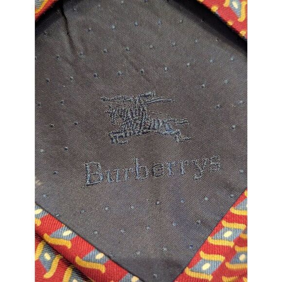 Burberrys of London Men's Silk Burgundy With Gray Gold Pattern Neck Tie - Picture 6 of 6